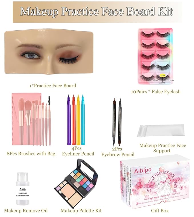 Makeup Practice Face, Makeup Mannequin Face with Makeup Practice Face Board, 3D Reusable Practice Eye Makeup Face Eyeshadow Mannequin for Professional Makeup Artists and Beginner to Practice Makeup
