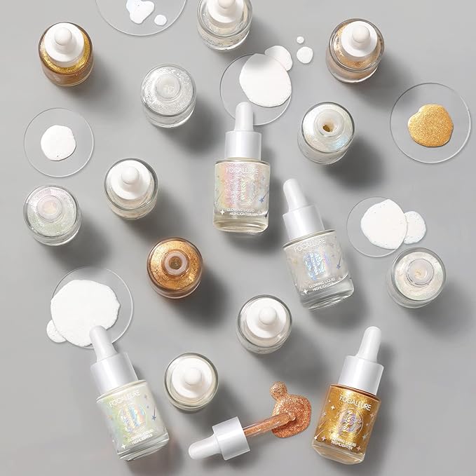 FOCALLURE Starfall Glowing Liquid Highlighter, Shimmering Body Oil, Non-Sticky Shimmer Liquid Luminizer, Non-Greasy, Face & Body Glitter Makeup for Costumes, Cosplay, Rave Festival, ORION