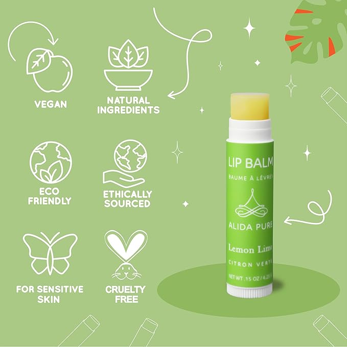 Aria Lip Balm Collection, Vegan Lip Balm Set, Beeswax Free, with Avocado Oil, Organic Jojoba Oil, and Vitamin E, Natural Moisturizer for Dry, Chapped Lips, 5 Tube Set