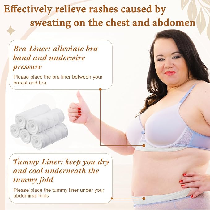 Cotton Tummy Liners and Bra Liners Set for Sweat Rash Skin Folds Plus Size Women Sweating Supplies