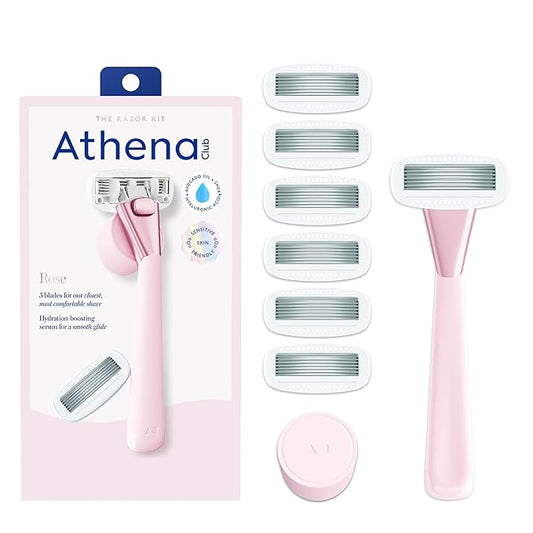 Women's Razor Shave Kit, 1 Rose Razor Handle + 6 Blade Refills