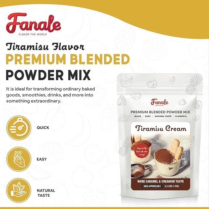 Fanale Premium Tiramisu Bubble Tea Flavoring Powder | Perfect for Baking, Smoothies, Desserts and Drinks | Instant Flavoring Powder for Boba Milk Tea- 2.2 Pounds (Pack of 20).