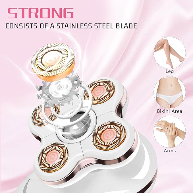 Electric Razors for Women: Rechargeable Shaver with Detachable Head - 5D Wet and Dry Lady Hair Remover for Legs and Hand (Gold)