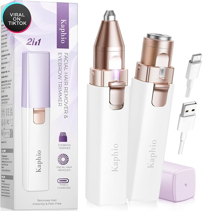 Facial Hair Removal for Women: Electric Eyebrow Trimmer & Hair Removal Device - 2 in 1 Rechargeable Face Shaver Painless Eyebrow Shaper for Upper Lip Chin Peach Fuzz brow (Purple)