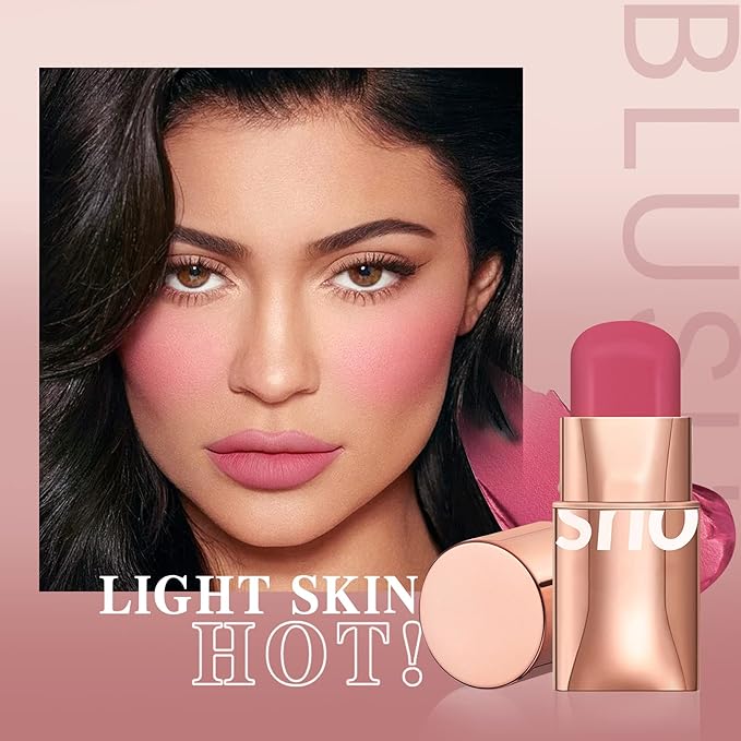 Cream Blush Stick for Cheeks Makeup, Waterproof Face Blush Stick Multi-Use Lip and Cheek Tint, Matte Finish Easy to Blend Lightweight Natural Cream Blusher Makeup for All Skin Tones-Cherry Pink