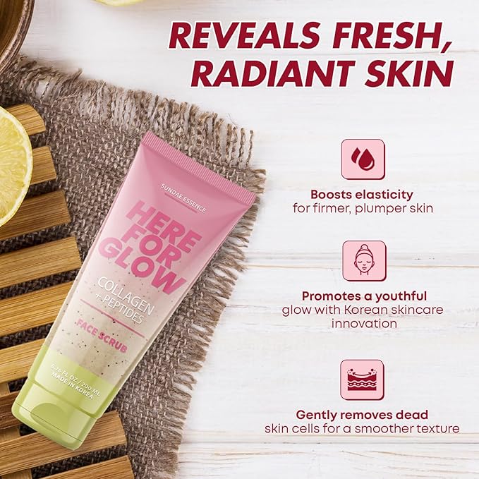 Collagen Facial Scrub - Dermatologist Tested, Anti-Aging, Hydrates & Improves Firmness, Korean Skin Care, 95% Natural, Clean Beauty, Non - GMO, Cruelty - Free - 1 Pack