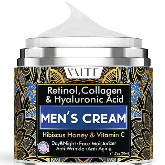 VAITE Mens Face Skin Moisturizer with Collagen, Retinol Ant-Aging, Anti-Wrinkle Under the Eyes Men's cream care for Face with Hibiscus & Honey, Hyaluronic acid, Vitamin C Made in USA
