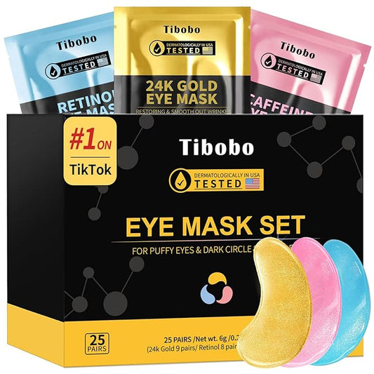 Under Eye Patches(25 Pairs), 24K Gold, Caffeine, Retinol Eye Masks for Puffy Eyes, Wrinkles, Dark Circles, Undereye Bags Treatment - Restoring & Awakening & Moisturizer Skin care Gift for Women