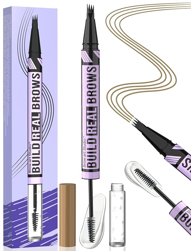 iMethod Eyebrow Pen and Eyebrow Gel - Eyebrow Pencils for Women with 4-Fork-Tip & Brow Gel Clear, Magical 2-in-1 Dual-Ended Brow Pen for Fuller-Looking Defined Brows, Stay All Day, Light Brown