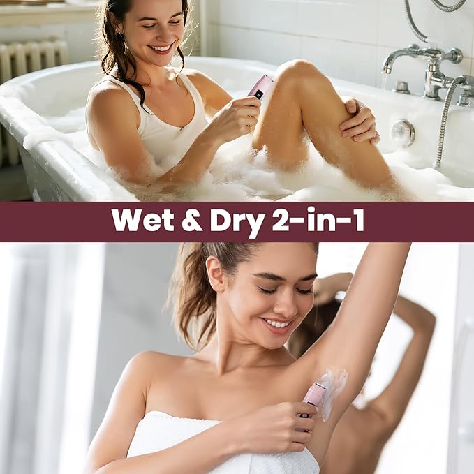Bikini Trimmer for Women,IPX7 Waterproof Painless Electric Razors for Trip,Portable&Easy Cleaning Lady Underarm Pubic Leg Arm Body Face,Electric Shaver for Travel&Shower Use,Gifts for Women,Pink