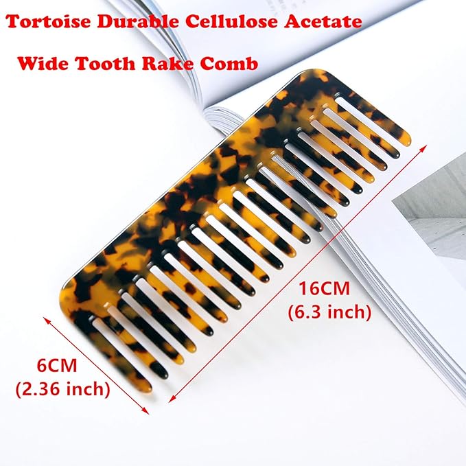Fsmiling Wide Tooth Comb Large Detangling Comb Cellulose Detangler Comb for Women Thick Curly Wavy Wet Dry Hair 2 Pack,Tortoise shell