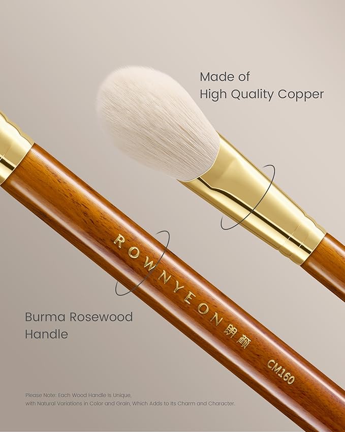 Desert Oak Series CM 160 Angled Blush Brush for Cheeks – Ideal for Powder & Cream Blush, Golden Brass Ferrule, Ebana Bubinga Handle, Soft Nylon Bristles