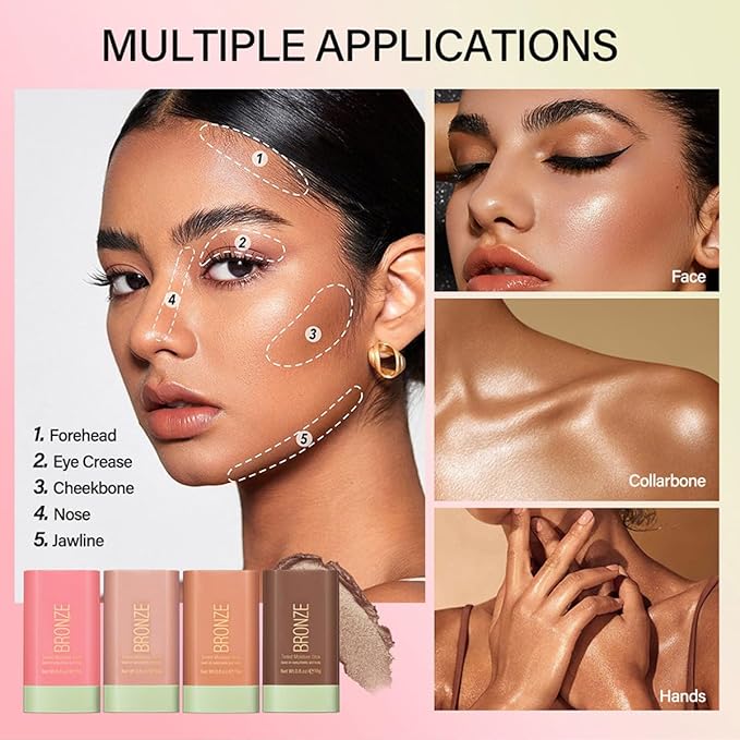 Multi-Purpose Makeup Blush Stick, 3-in-1 Beauty Tinted Solid Blush Stick For Cheeks, Lips And Eyes Waterproof Natural Cream Blush Stick With Long-Lasting Moisturizing Formula (#1Warm Glow)