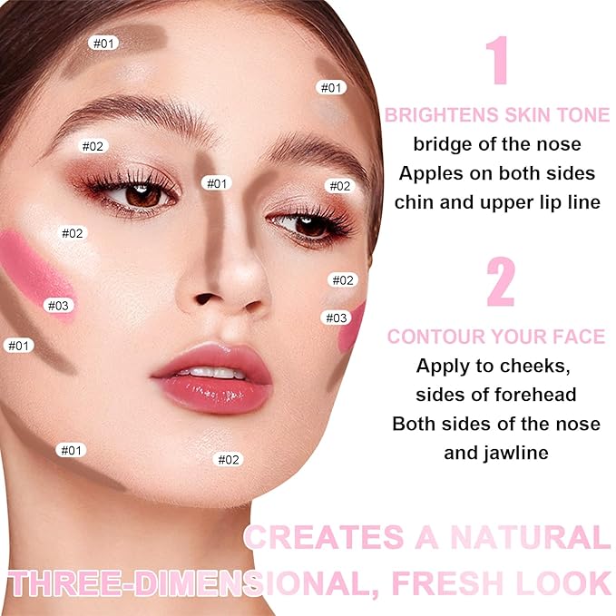 6 Colors Cream Contour Stick Makeup Kit, Shades with Highlighter Stick, Blush Stick and Double-End Bronzer Stick for Sculpt the Cheeks, Waterproof,Dewy & Matte Finish for Beginners (6 COLORS SET B)