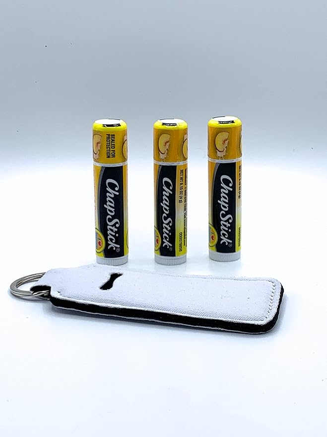 Peaches and Cream Chapstick 3-Pack. Includes Bonus Lip Balm Holder Keychain (White). Limited Edition Flavor from the Chapstick I Love Summer Collection, Unique Gift Bundle from Tiny Seed