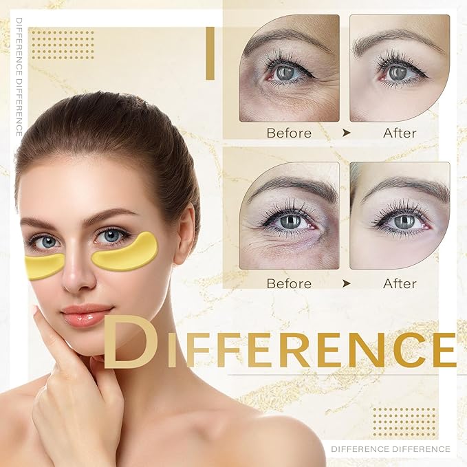 60 Pairs 24k Gold Under Eye Patches for Dark Circles Puffiness Wrinkles Individually Packaged Under Eye Patches Mask with Acid and Collagen for Relieves Pressure and Reduces Wrinkles