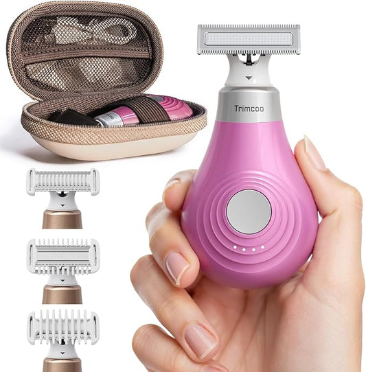 Mini Bikini Trimmer for Women - Intimate Pubic Hair Removal, Electric Body Groomer, Small Portable Wet/Dry Shaver, Magnetic Blade, USB-C Rechargeable with Travel Case, Easy to Clean (Pink)