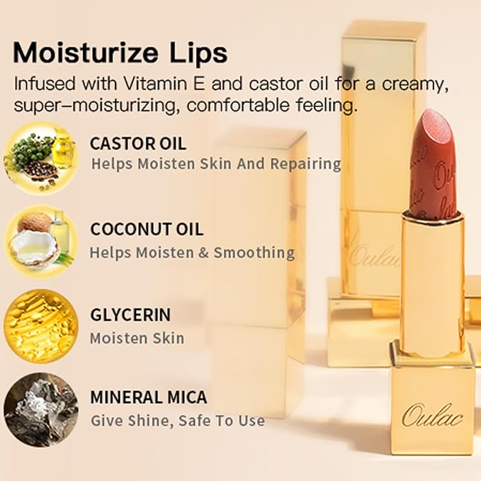 Oulac Metallic Red Lipstick Set 3PCS High Impact Lipcolor with Moisturizing Formula, Vegan Beauty, Full-Coverage Lip Color, Gift Lipstick for Women, 4.3g X 3PCS, 12+GM05+GM13