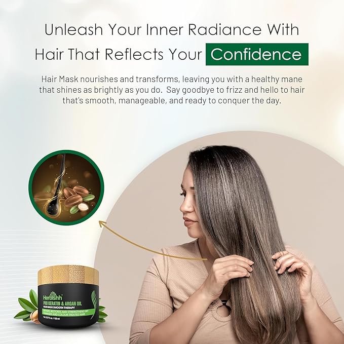 Herbishh Argan Hair Mask (150ml) + Argan Oil Shampoo & Conditioner (16.9 fl.oz Each) Hair Care Set – Deep Cleansing & Hydration, Ideal for Repairing Dry, Frizzy & Colored Hair – Sulfate & Paraben Free