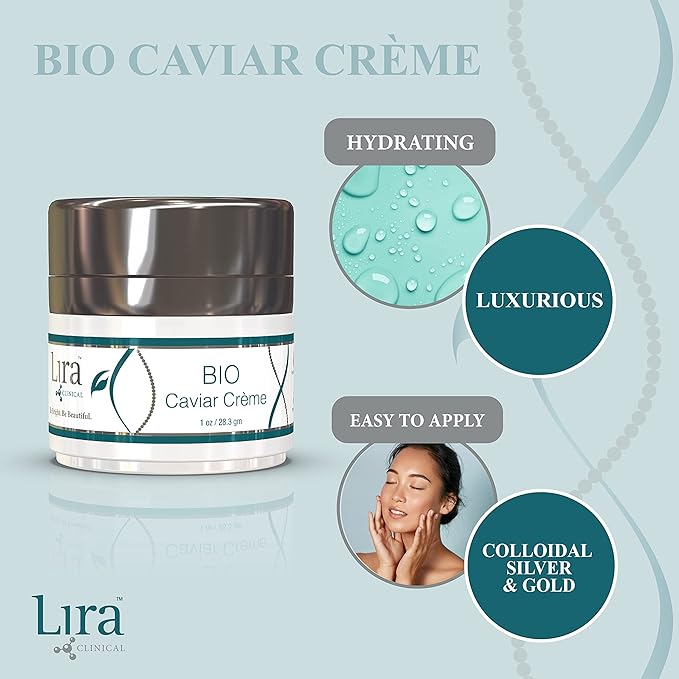 Lira Clinical BIO Caviar Crème - Daily Hydrating Facial Moisturizer with Advanced Peptide Complex and Vitamin C - Night Cream for Dry Skin - Travel Size Nourishing Cream for Skincare Routine - 1 oz
