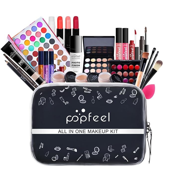 All-in-one Makeup Set Holiday Gift | Full Makeup Kit for Women Essential Starter Bundle Include Eyeshadow Palette Lipstick Blush Cream Concealer Face Powder Eyeliner Mascara Lipgloss Brush