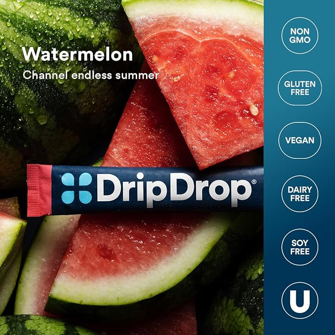 DripDrop Hydration Packets - Watermelon - Single Serve Electrolytes Powder Drink Mix - Non-GMO, Gluten Free, Vegan - 32 Sticks