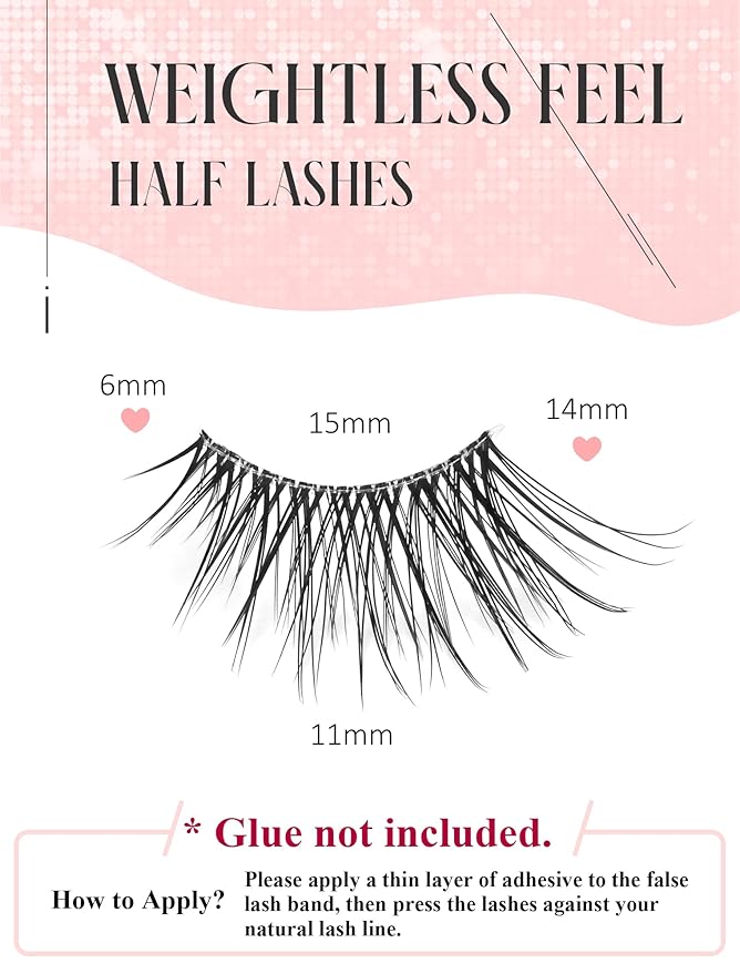 Half Lashes Natural Wispy Corner 3/4 False Eyelashes Clear Band Lashes W02