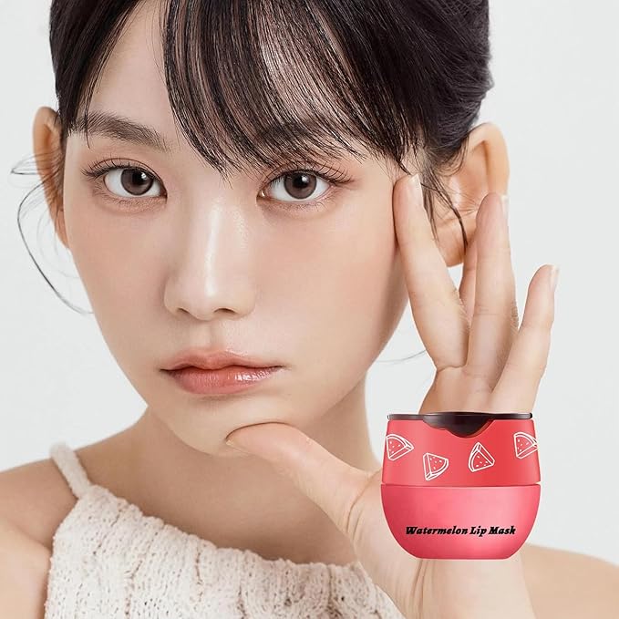 Watermelon Sleeping Lip Mask,Bee Lip Balm Lip Mask Honey Pot Propolis Moisturizing Lip Balm with Stick,Plumping Lip Hydrating Prevention Dry& Cracked Lip Scrubs Exfoliato Lip Wrinkle Care(Watermelon)