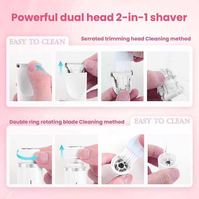 Bikini Trimmer for Women-2 in 1 Electric Razors for Women,USB Rechargeable Bikini Electric Shaver,IPX7 Waterproof Dry & Wet Use Body Hair Trimmer and Facial Hair Remover for Underarm Leg Body,White