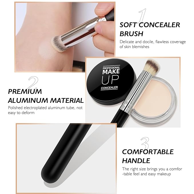Cream Concealer Full Coverage Makeup, Matte Color Correcting Concealer with Brush, Waterproof, Conceals Blemish, Pores and Spots, Under Eye Makeup Concealer for Dark Circles (#04 LIGHT)