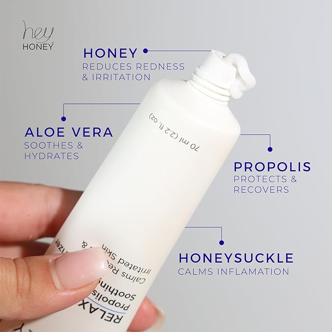 Hey Honey Skincare Relax, Instant Rosacea Treatment & Face Redness Relief - Dermatologically Tested Calming Moisturizer for Sensitive Skin Oil- Free with Honey & Propolis Anti-Aging Benefits | 2.2 Oz