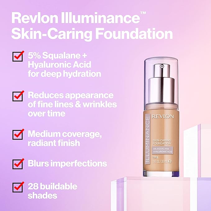 Revlon Illuminance Skin-Caring Liquid Foundation, Hyaluronic Acid, Hydrating and Nourishing Formula with Medium Coverage, 417 Warm Caramel (Pack of 1)