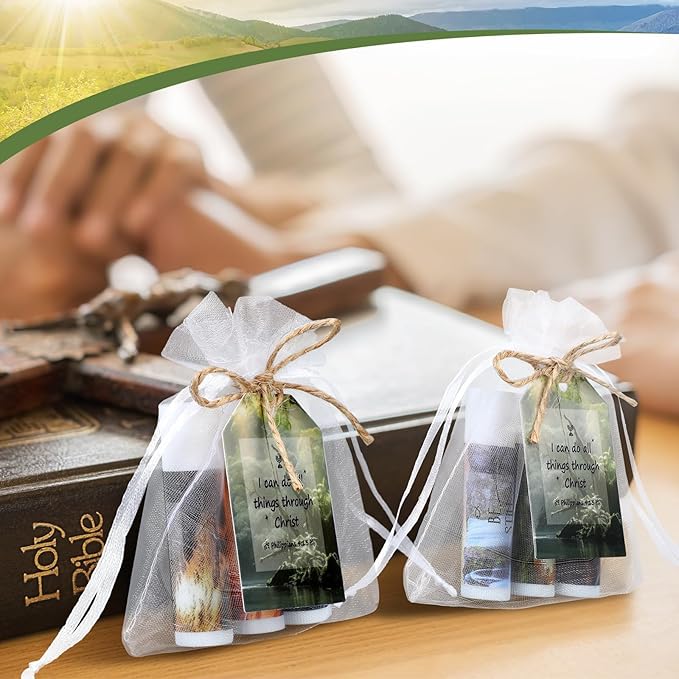 50 Sets Lip Balms Christian Gifts for Women Religious Scripture Bible Verse Inspirational Motivational Small Thank You Gifts for Church Sunday School Vanilla Flavor