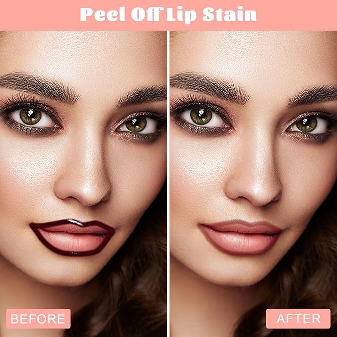 Peel Off Lip Liner Stain - Long Lasting Natural Lip Stain Transfer-proof Lip Liner, Moisturizing Waterproof Lip Gloss Stain, Highly Pigmented Color for All Skin, Ideal Gifts for Women (Coffee)