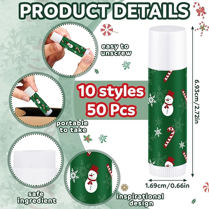 50 Pcs Lip Balm in Bulk Gift Set Moisturizing Lip Moisturizer Candy Themed Baby Shower Favors Candy Themed Gifts with Assorted Fruit Flavors for Women Men Dry Chapped Lips Christmas Gifts