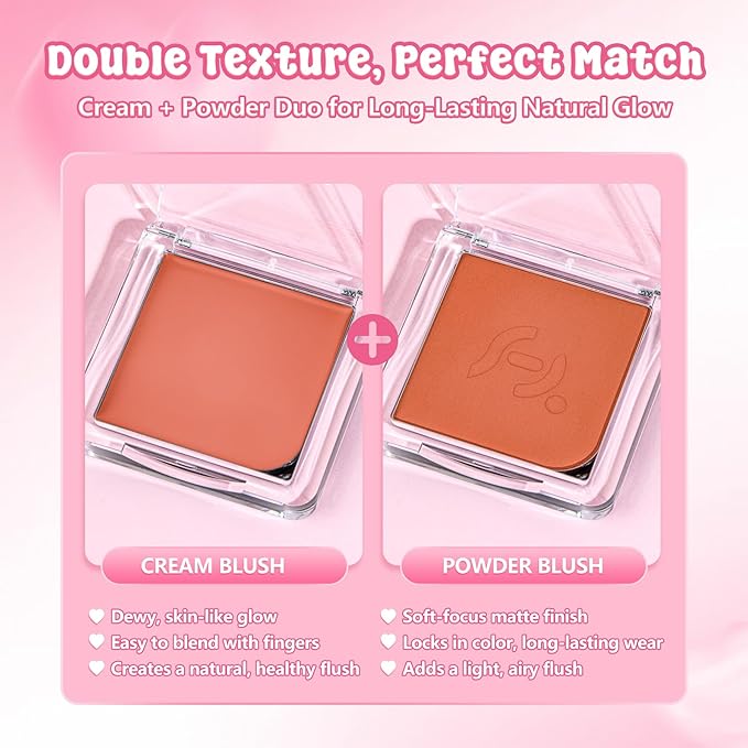 Blush Palette Duo – Cream & Powder Blush Set in Orange Brown, Long-Wearing & Moisturizing, Easy to Blend, Radiant Coverage for Cheeks, Eyes & Lips, Magnetic Palette Compatible (2Pack,Pumpkin Spice)