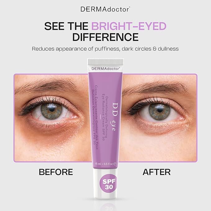 DERMAdoctor DD Caffeine Eye Cream for Dark Circles, Illuminator, Anti Aging, Eye Cream with SPF 30 for Puffiness, Bags Under Eyes, Defining Radiance Under Eyes Cream; Dermatologist Formulated - 0.5 oz