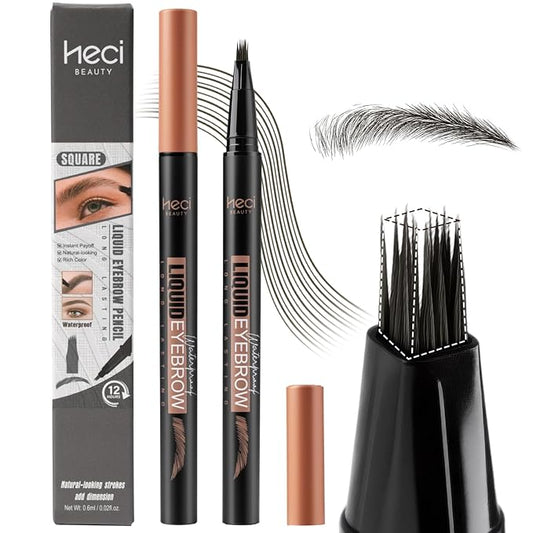 Microblading Eyebrow Pen - Waterproof Liquid Eyebrow Pencil with Angled Eyebrow Brush, Shapes & Fills Hair-Like Looking Brows, Lasts All-Day,Eye brow Pencil for Women and Girls Makeup,Soft Black