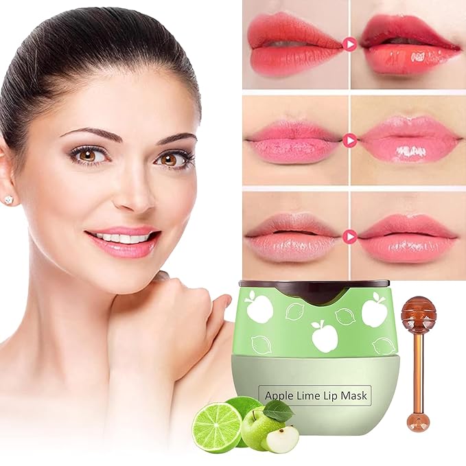 Bee Lip Balm Honey Pot, Strawberry & Honey Moisturizing Propolis Lip Mask, Hydrating & Prevention Dry and Cracked Lip Scrubs Exfoliator, Reduces Lip Lines (Green)