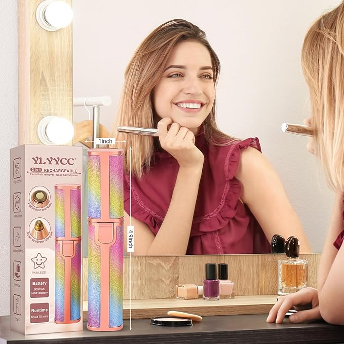 Facial Hair Removal for Women, Electric 2 in 1 Face Shaver and Eyebrow Trimmer, Rechargeable Nose Hair Trimmer for Women, Face Razor with Built-in LED Light