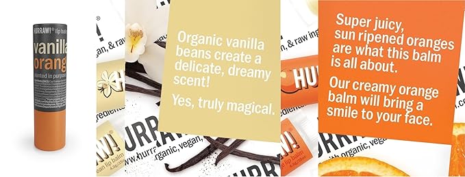 Hurraw! Vanilla & Orange Lip Balm, 3 Pack: Plastic-Free with new cardboard push-up tube. Certified Organic, All Natural Origin, Vegan & Cruelty Free. Gluten, Bee, Shea, Soy & Palm Free. Made in USA