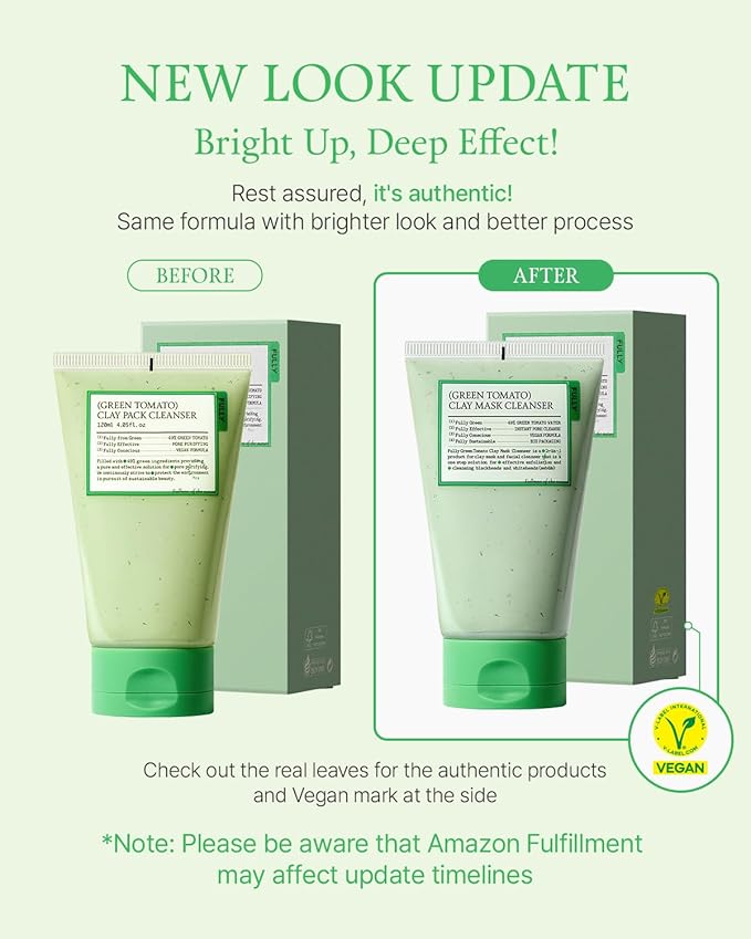 FULLY Green Tomato Pore Detox Clay Mask Cleanser, Pore Minimizing, Blackhead Care, Sebum Control, Exfoliation, Vegan, Face Wash, Sensitive Skin, Korean Skincare 4.05 fl.oz