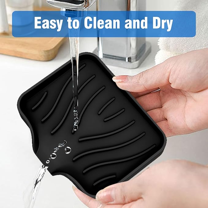3-Pack Silicone Soap Dish, Bar Soap Holder, Soap Dishes for Bar Soap, Easy to Clean, Self Draining Soap Tray for Shower, Bathroom, Kitchen, Bathtub, Keep Soap Dry, Save Soap (Black)
