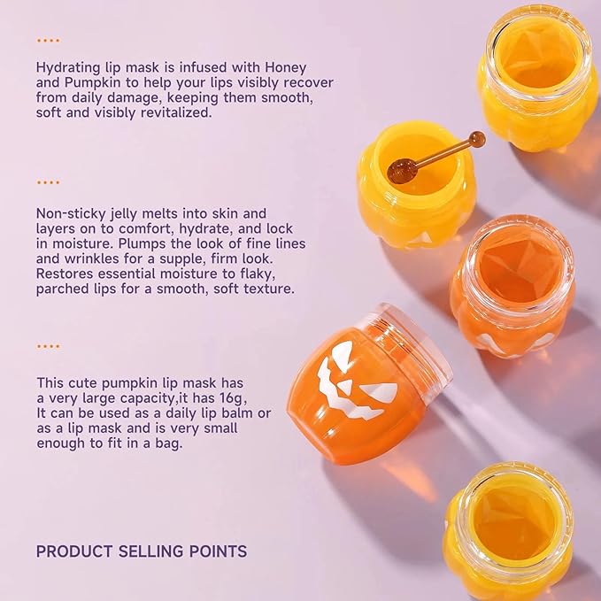 Lip Moisturizer Lip Balm Set, Lip Sleeping Mask, 2PCS Pumpkin & Honey Lip Mask Overnight Improve Dry Lips, Reduce Lip Wrinkles & Dead Skin, Lip Care Products Gift Set For Women
