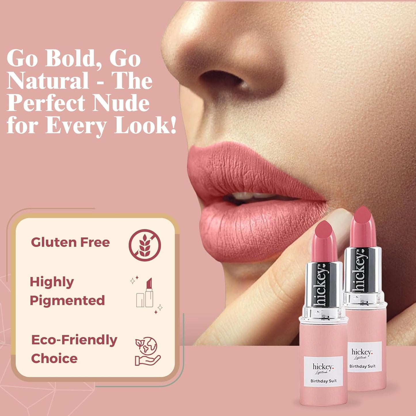 Hickey Lipstick Birthday Suit Best Nude Lipstick Refill - Long Lasting Lipstick for Women, Hydrating & Moisturizing Shade, Lip Color for Women (Birthday Suit Nude)