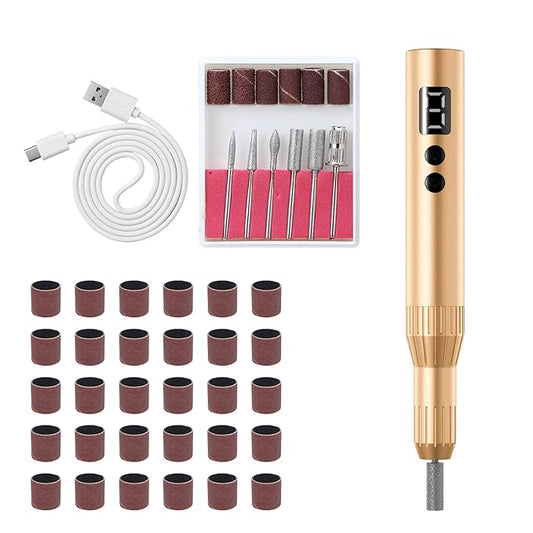 Electric Nail Drill Professional Machine Efile Manicure Pedicure Tools Portable File for Acrylic Gel Dip Powder Nails Salon Use Manicure Pedicure Nail Supplies (Gold)