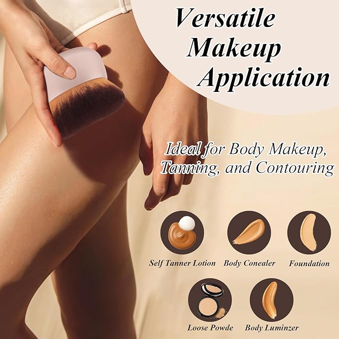 75MM Extra Large Self Tanner Kabuki Makeup Brush – Ultra Soft Dense Vegan Bristles for Body Makeup, Bronzer & Foundation–Applies Tanning Mousse, Lotion & Self Tanner–Khaki, Wet & Dry