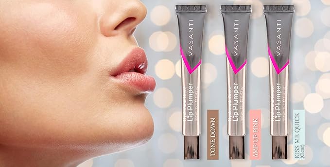 VASANTI Lip Plumper Hyaluronic Boost - Glossy Paraben-Free, Hydrates Softens and Volumizes Lips Natural Lip Enhancer (KISS ME QUICK - Clear)