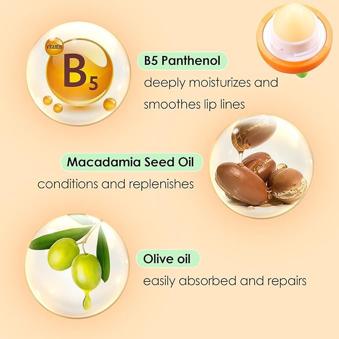 KISSIO Lip Balm,Carrot Lip Balm,Lip Care with B5 Panthenol,Macadamia Seed Oil and Olive Oil,Moisturize and Soothe Dry Chapped Lips,Make Lips Soft,Cruelty Free,0.12 oz(03#Carrot)