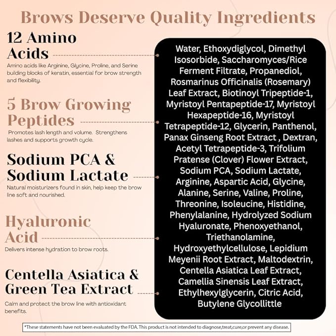 Eyebrow Growth Serum - with Biotin & Peptides - Eye Brow Serum for Growth - Vegan Brow and Lash Enhancer - Made in USA - Cruelty Free - 5ml
